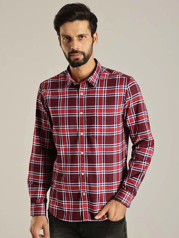 Indian Terrain Men Checkered Red Shirt